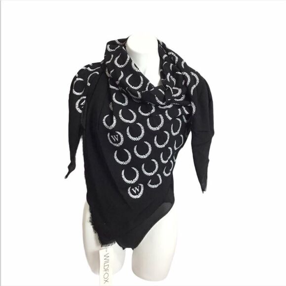 Wildfox Couture Scarf/Wrap Laurel Black Frayed Hem Signature W Crest Scarf/Wrap - Picture 2 of 5